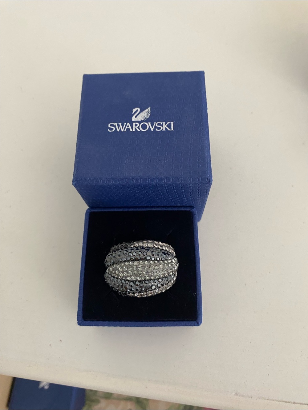 Swarovski Silver and Gunmetal Crystal Pavé Dome Ring
